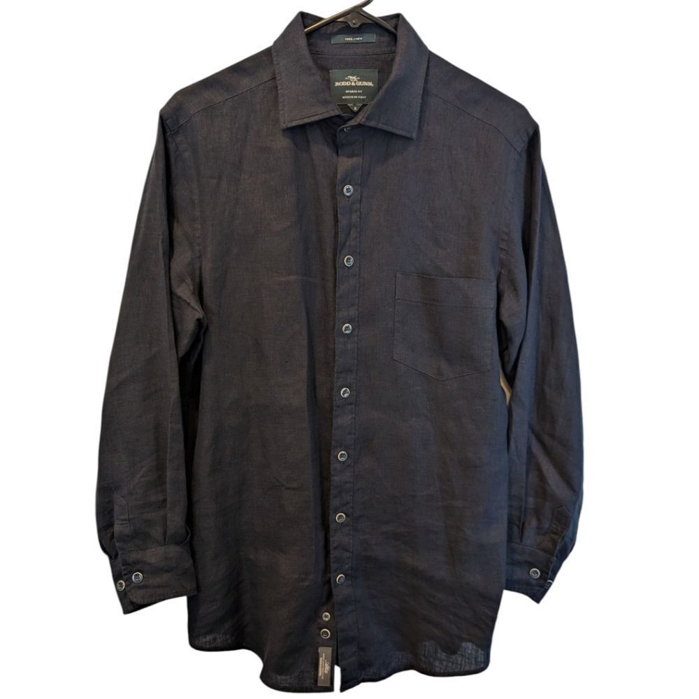 Rodd & Gunn Sports Fit Men's S Navy 100% Linen Button-Up Shirt w/ Chest Pocket
